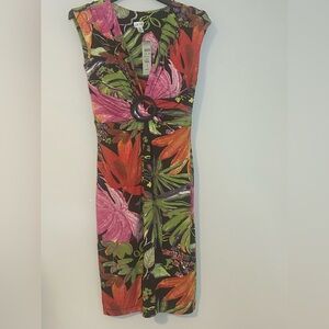 NWT Cache Tropical Print Belted Dress - Size 8